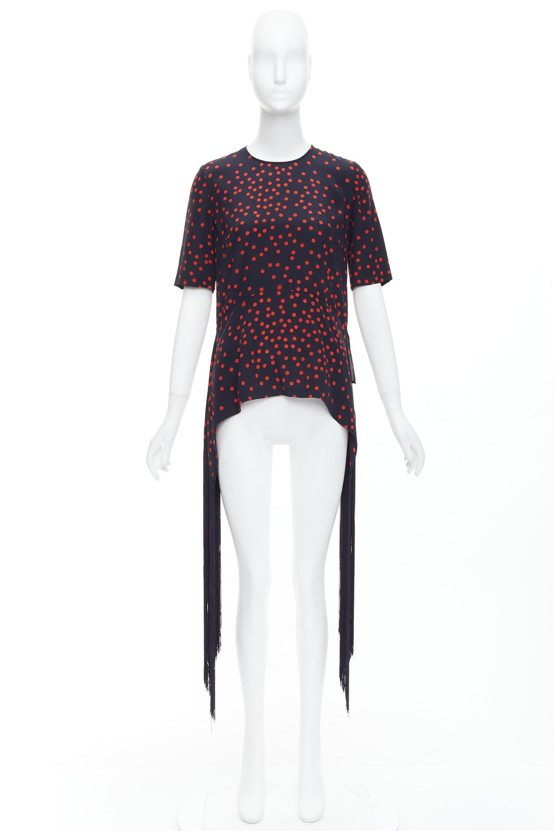 STELLA MCCARTNEY 2019 red navy silk polka dot fringe trim top IT38 XS