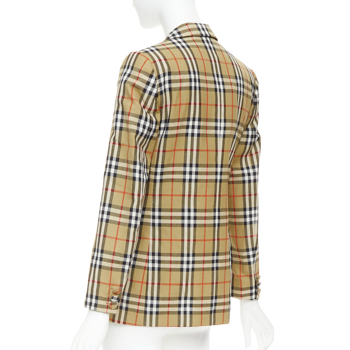 BURBERRY 100% wool brown House Check single breasted blazer jacket IT36 XXS