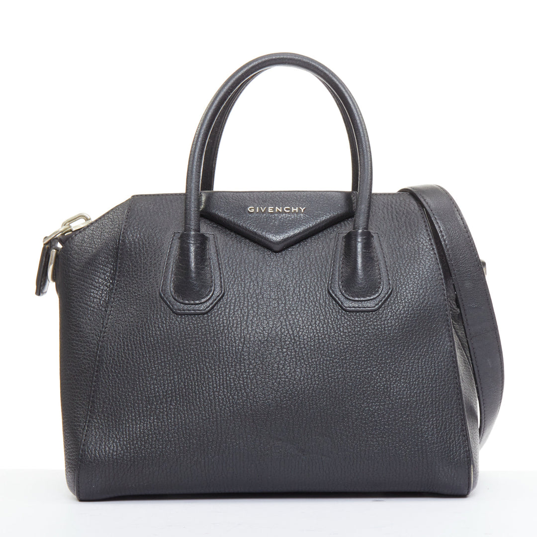 GIVENCHY Antigona Small black grained leather trapezoid structured tote bag