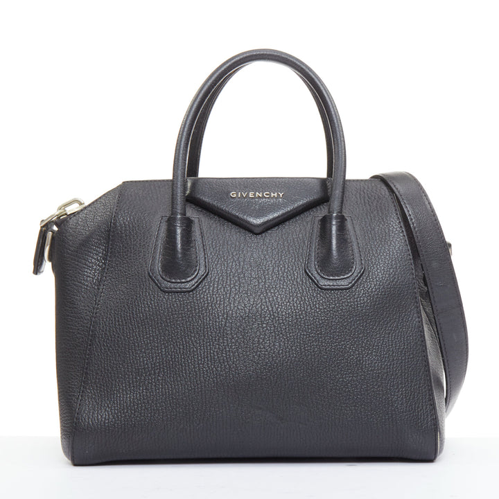 GIVENCHY Antigona Small black grained leather trapezoid structured tote bag