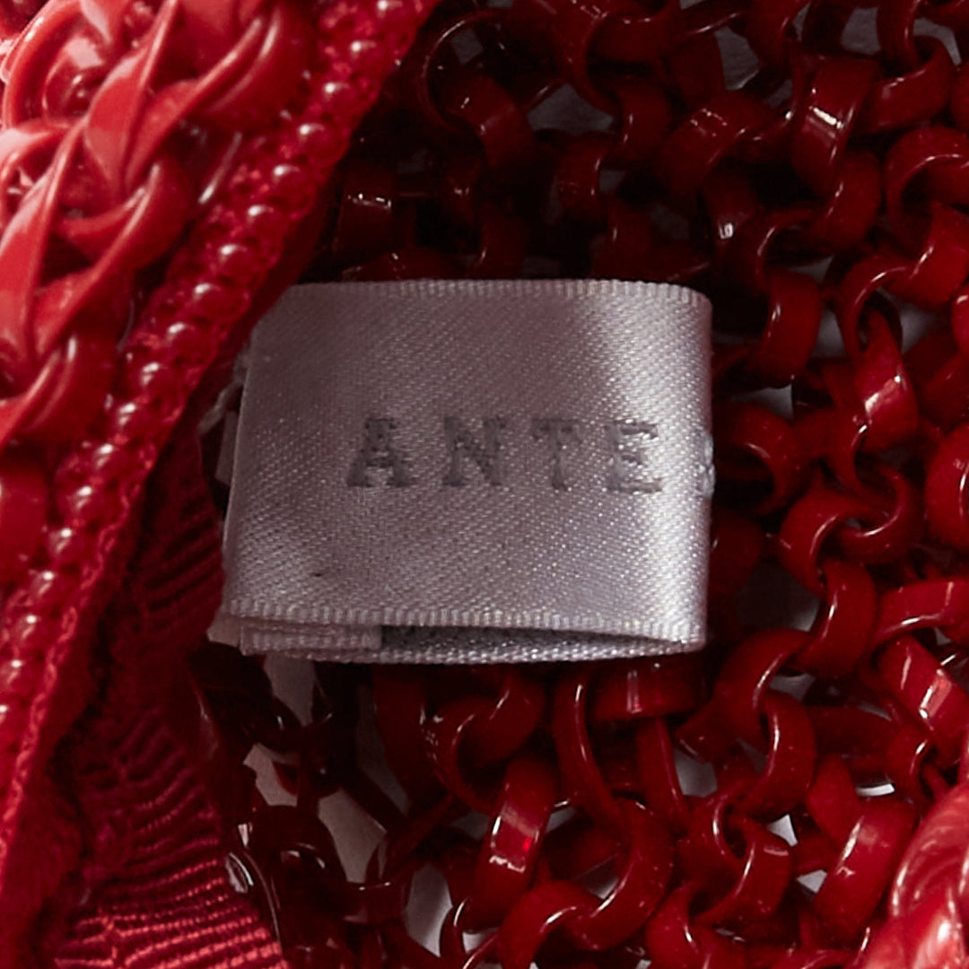 rare ANTEPRIMA Wire Bag red black leather tassel silver chain clutch