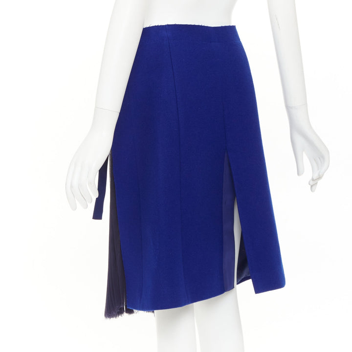 SACAI 2014 Double Skirt Hybrid cobalt wool navy pleated sheer wrap skirt JP1 S