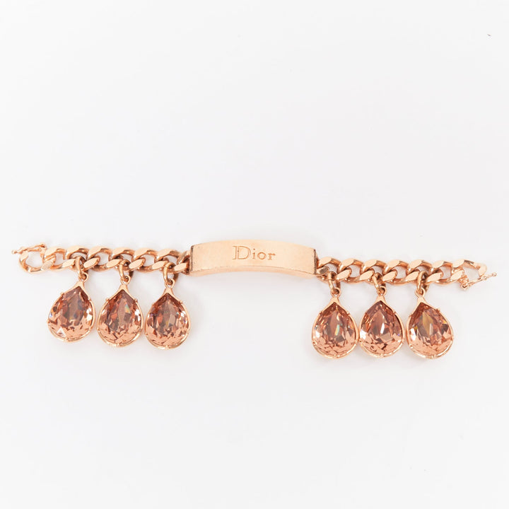 CHRISTIAN DIOR John Galliano 2004 gold tone metal drop rhinestone chain bracelet