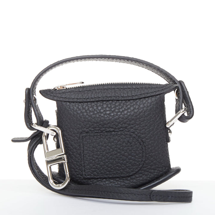 DELVAUX Pin Mini Bucket black taurillon soft leather silver hardware bag charm