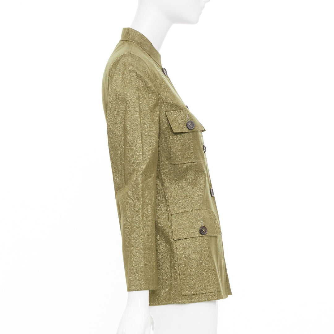 CELINE Vintage Finition Main gold metallic wool military safari jacket FR36 S