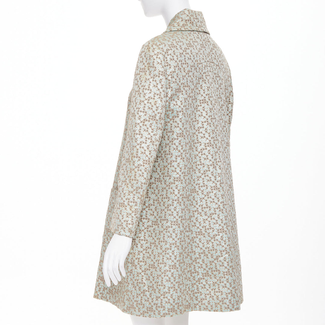 KENZO Vintage green gold metallic floral patterned jacquard coat IT38 XS