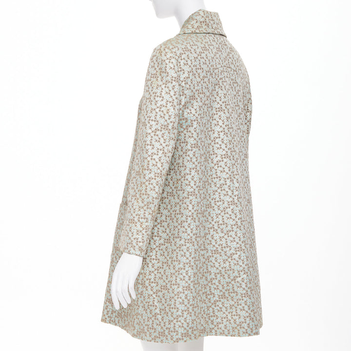 KENZO Vintage green gold metallic floral patterned jacquard coat IT38 XS