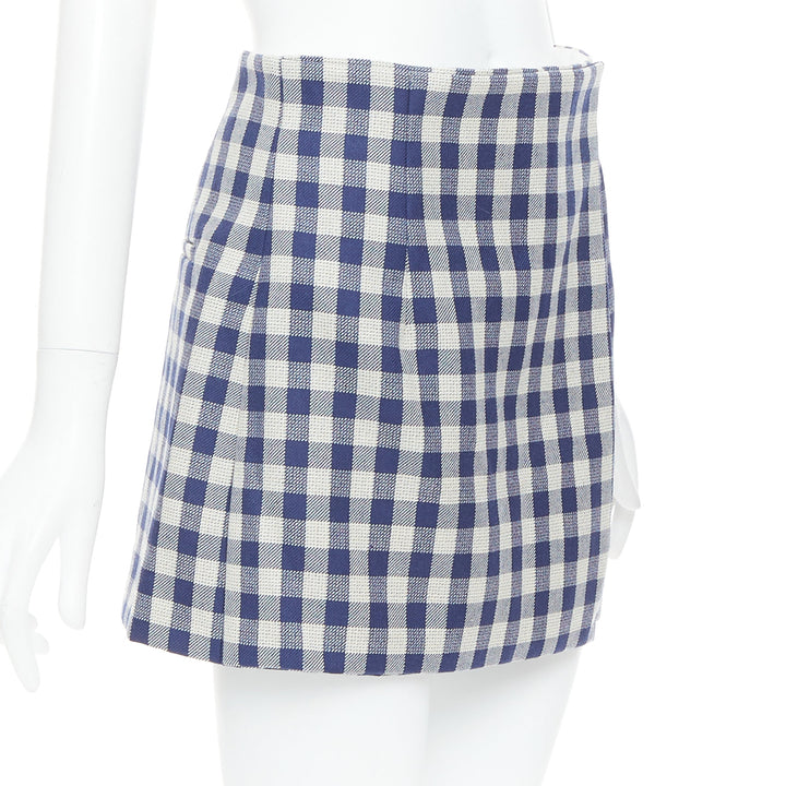 DIOR 100% virgin wool blue cream check mini skort shorts FR36 S