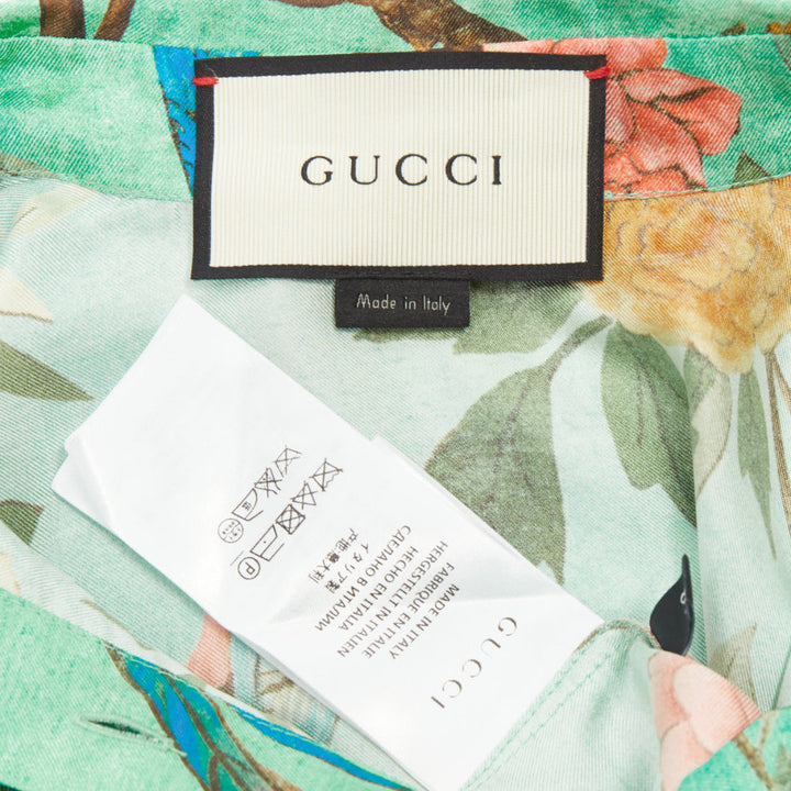 GUCCI 2016 Tian print chinoiserie bird floral silk pussy bow blouse top IT38 XS