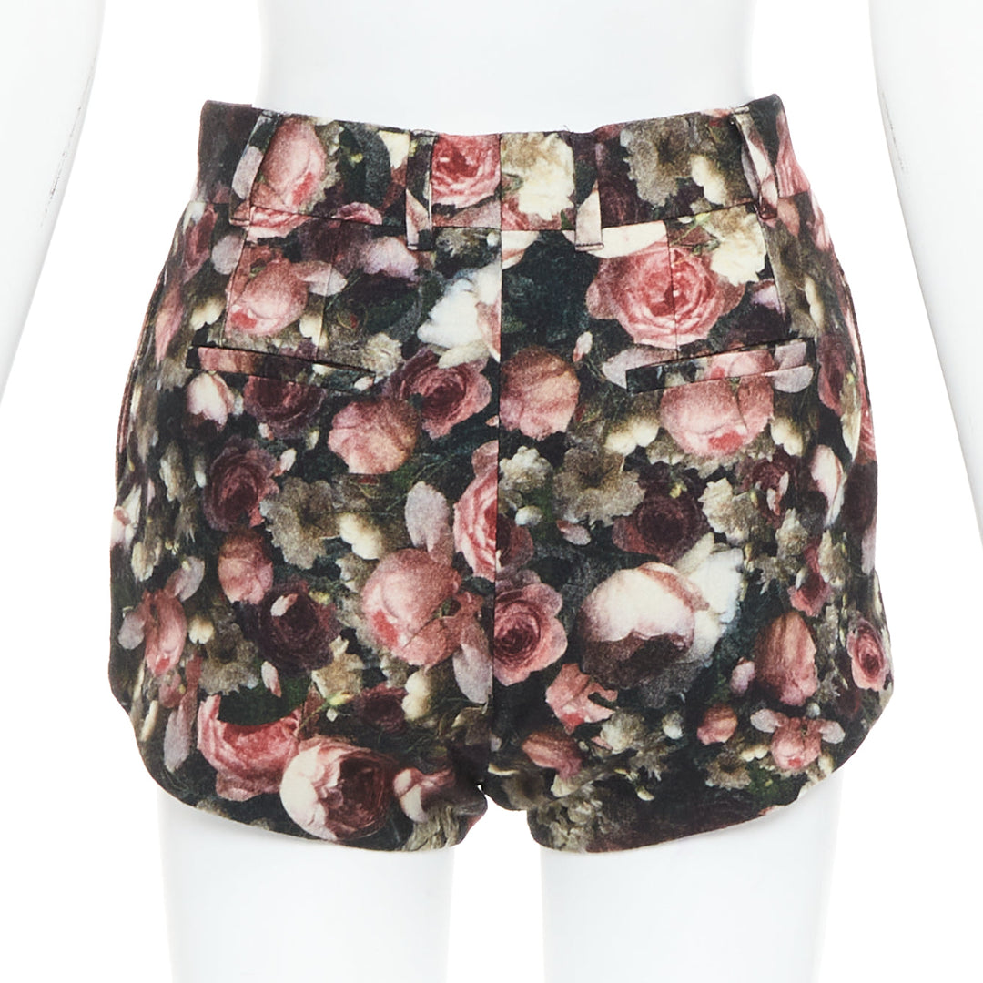 GIVENCHY Tisci 2013 black pink rose floral print high cut shorts