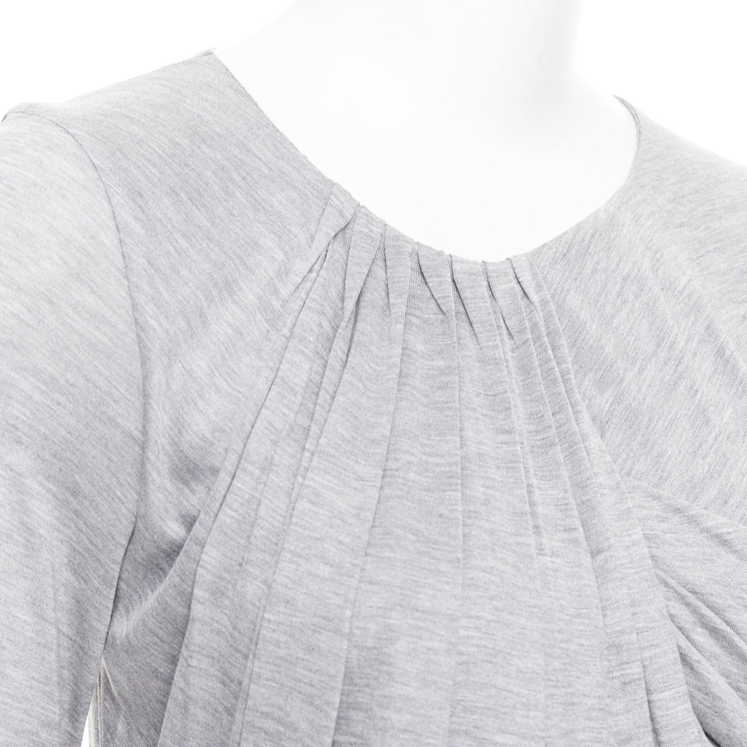FENDI Vintage light grey draped jersey round neck midi dress IT40 S