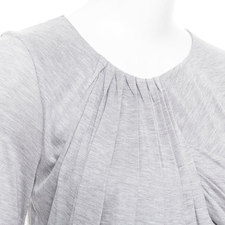FENDI Vintage light grey draped jersey round neck midi dress IT40 S