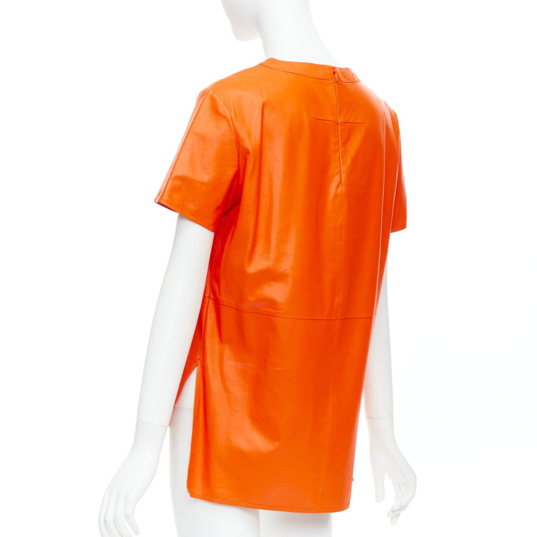 GIVENCHY Riccardo Tisci orange lambskin leather hi-low shirt FR36 S