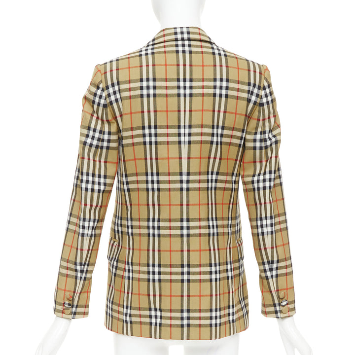 BURBERRY 100% wool brown House Check single breasted blazer jacket IT36 XXS