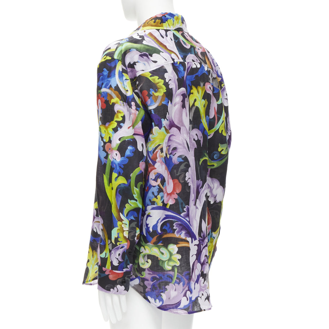 VERSACE 2021 Runway Baroccoflage colorful baroque floral linen shirt EU39 M