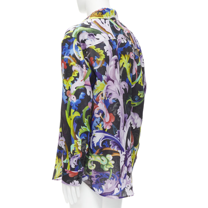 VERSACE 2021 Runway Baroccoflage colorful baroque floral linen shirt EU39 M