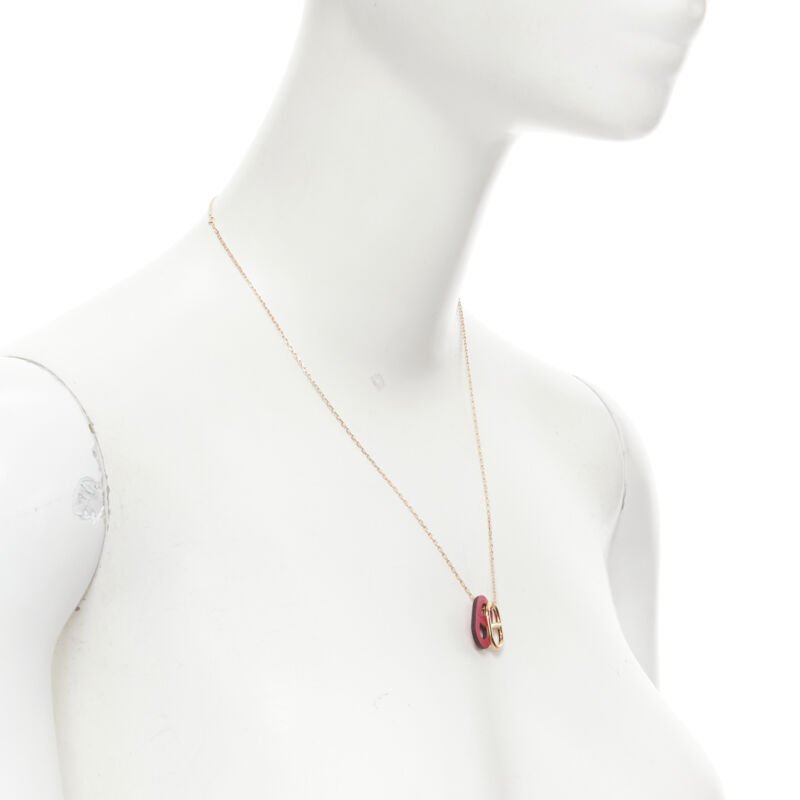 HERMES Chain D'ancre rose gold plated pink leather pendant short necklace