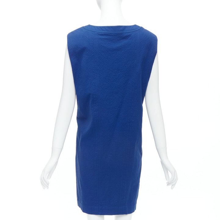 HERMES cobalt blue cotton blend pleated boxy shift dress FR34 XS