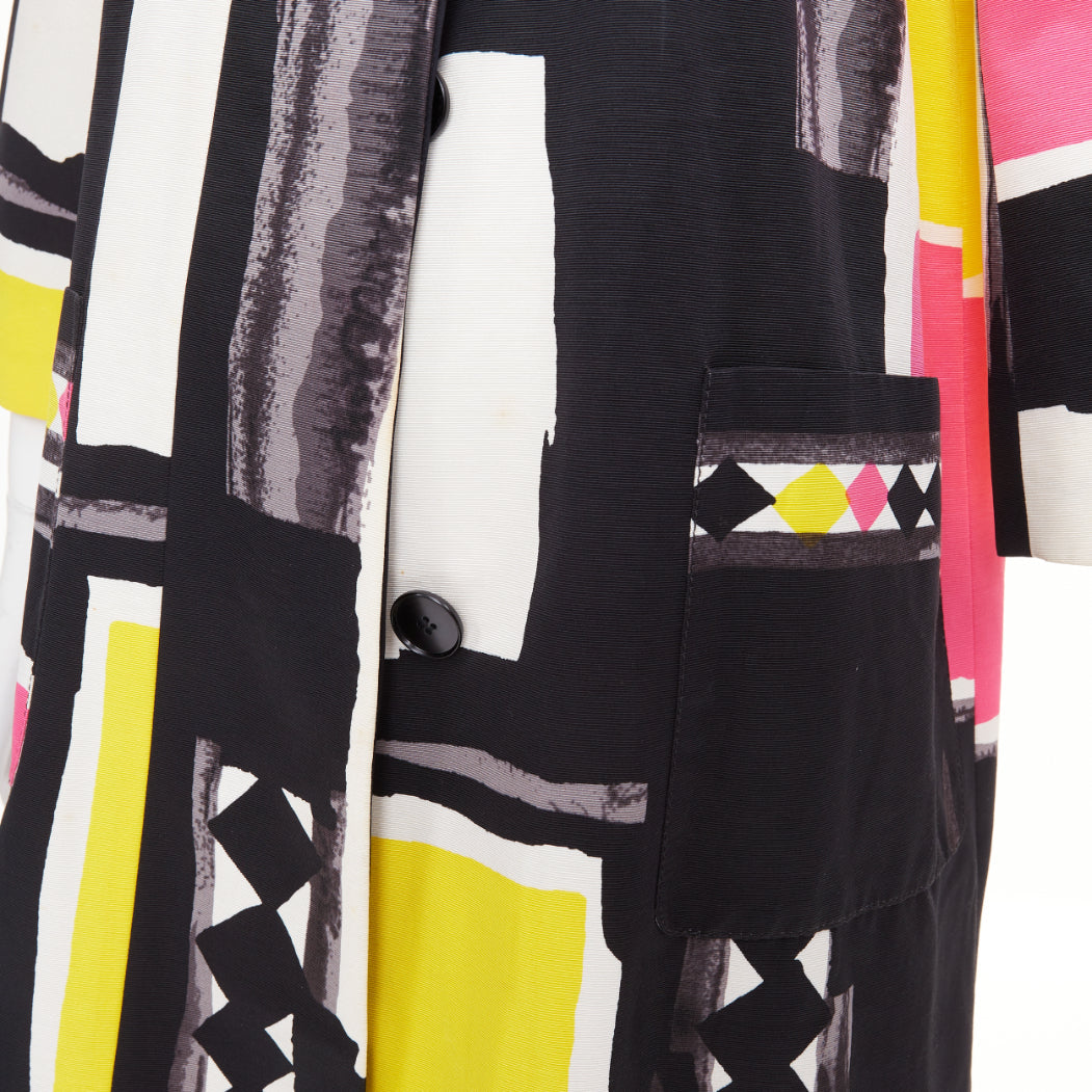KENZO Defile vintage pink yellow black abstract crystal collar coat FR42 XL