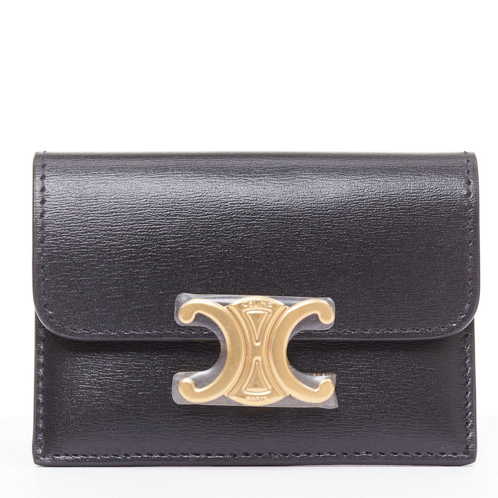 CELINE Compact wallet Coin Triomphe black shiny calfskin cardholder