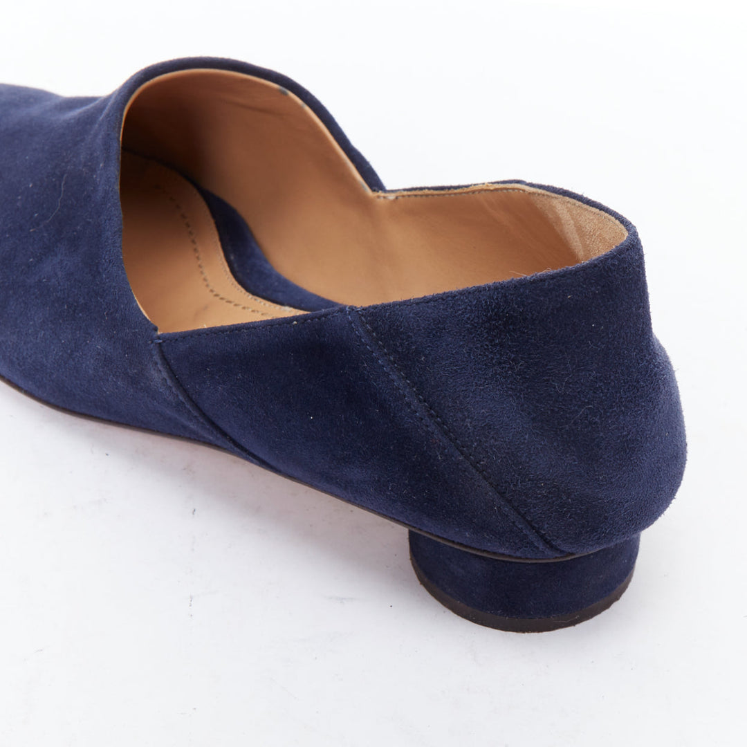 THE ROW Noelle navy suede collapsible heel block heel loafers EU38