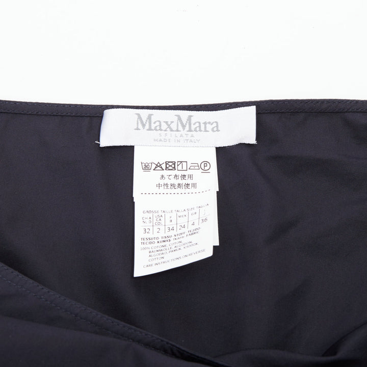 MAX MARA Sfilata black asymmetric draped cotton leather trim midi dress IT36 XXS