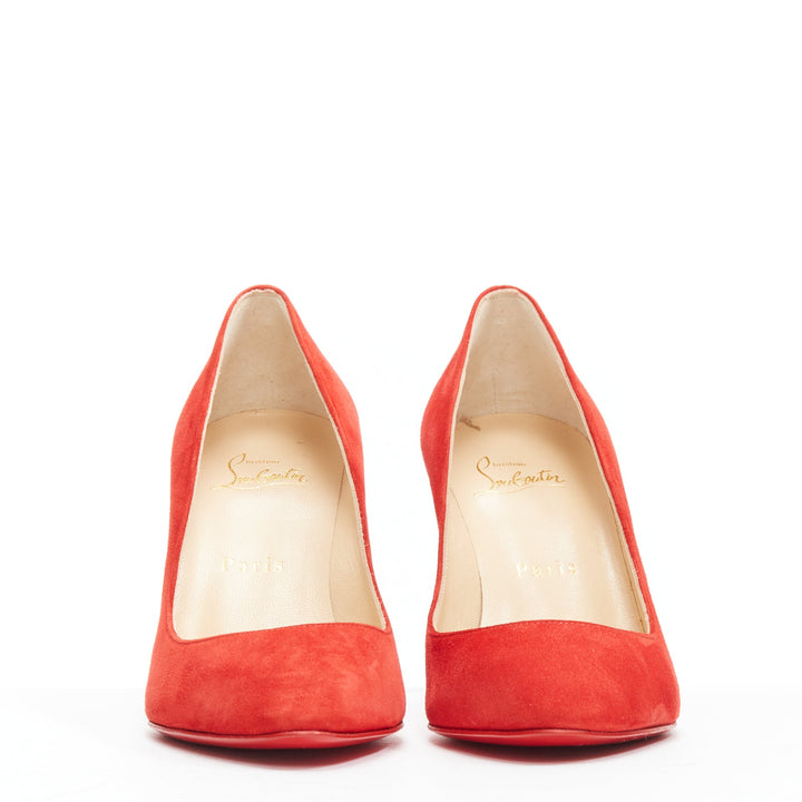 CHRISTIAN LOUBOUTIN Eloise 85 Loubi red suede almond toe classic pump EU36