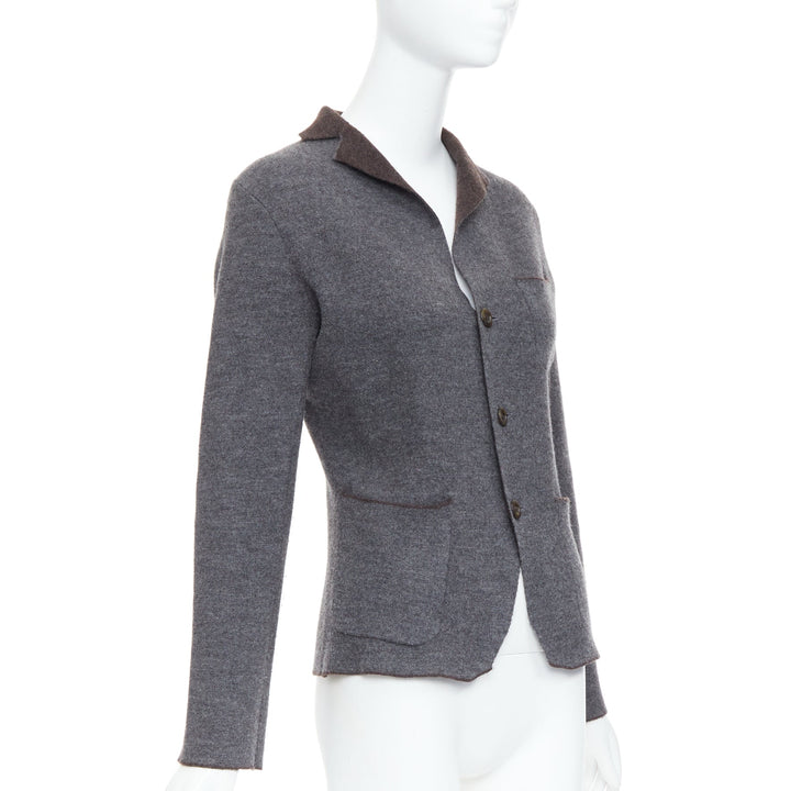 45R grey brown double faced wool pocketed cropped blazer US2 S