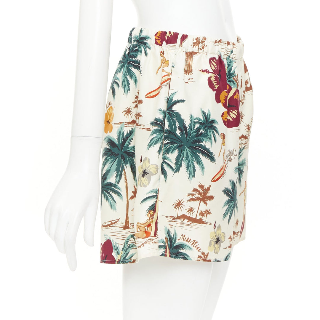 MIU MIU 2023 100% silk multicolor cream Hawaiian Surfer boxer shorts Sz1 XS