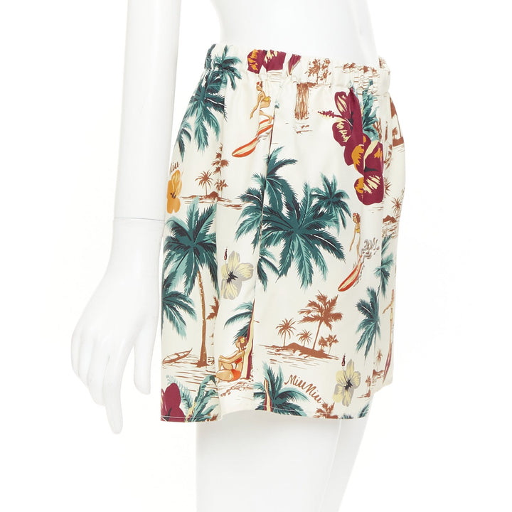 MIU MIU 2023 100% silk multicolor cream Hawaiian Surfer boxer shorts Sz1 XS