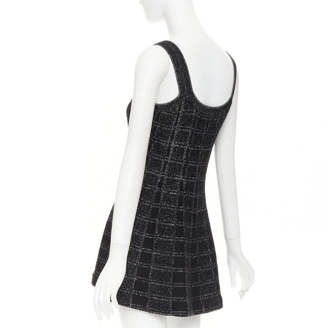 GUCCI 2024 black silver lame check jacquard vintage GG button mini dress XXS