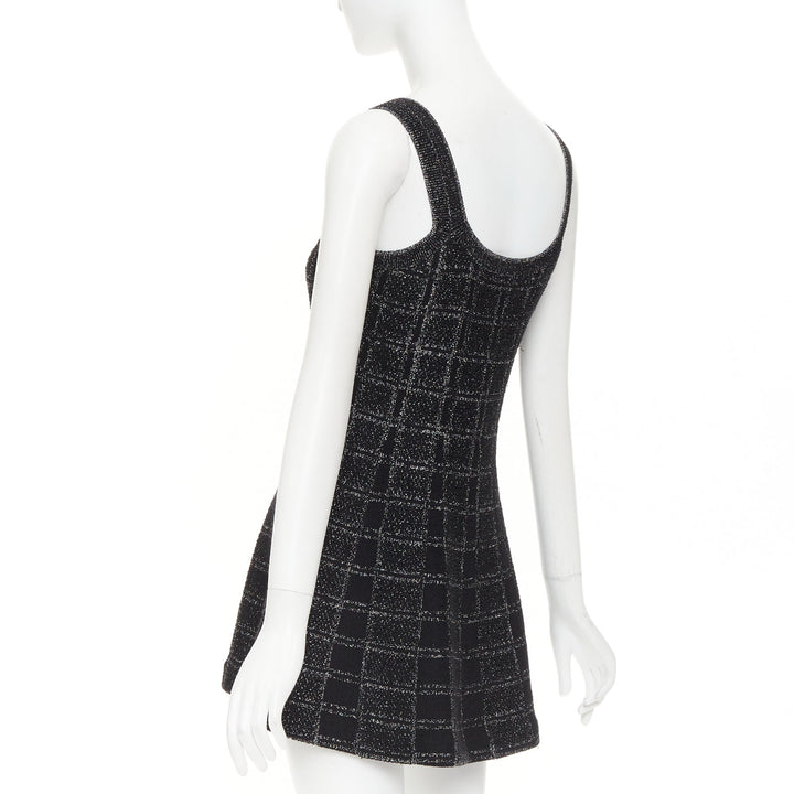 GUCCI 2024 black silver lame check jacquard vintage GG button mini dress XXS