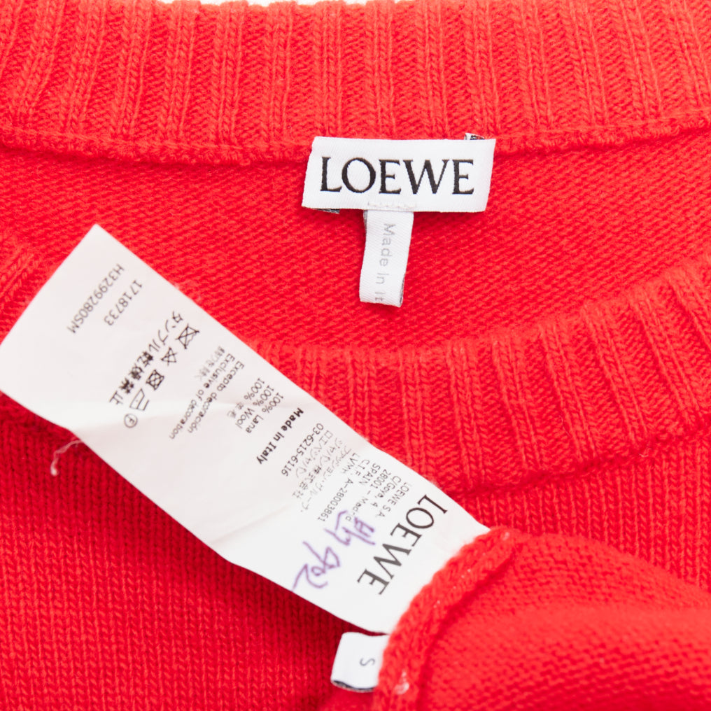 LOEWE 100% wool red black anagram logo long sleeve sweater S