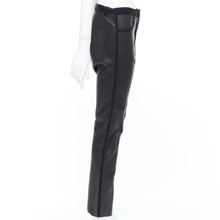ISABEL MARANT black lambskin leather suede trim mid rise skinny pants FR36 S