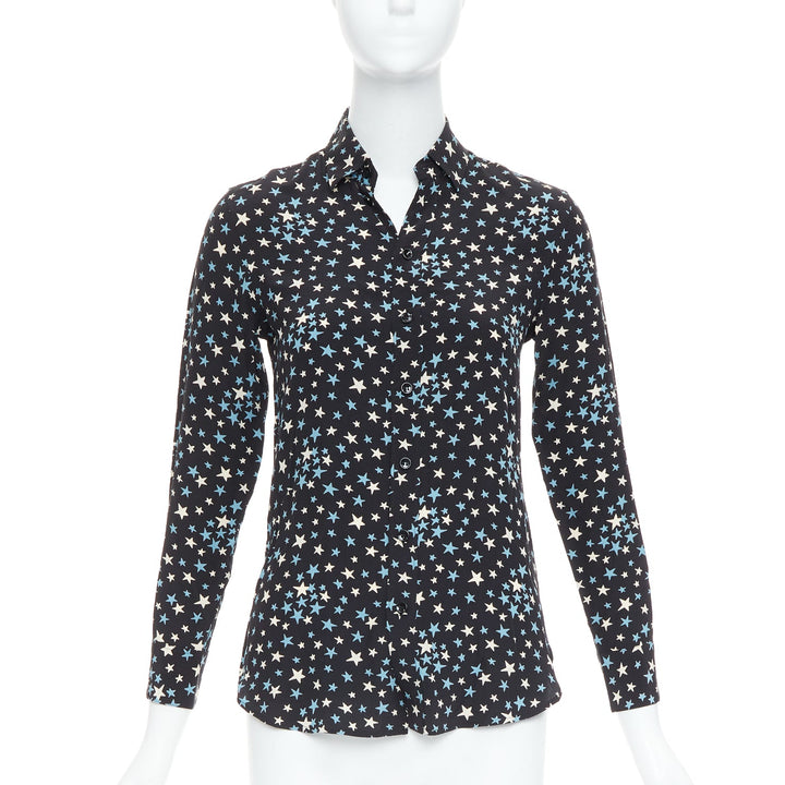 SAINT LAURENT 2016 100% silk blue black white star print shirt FR34 XS