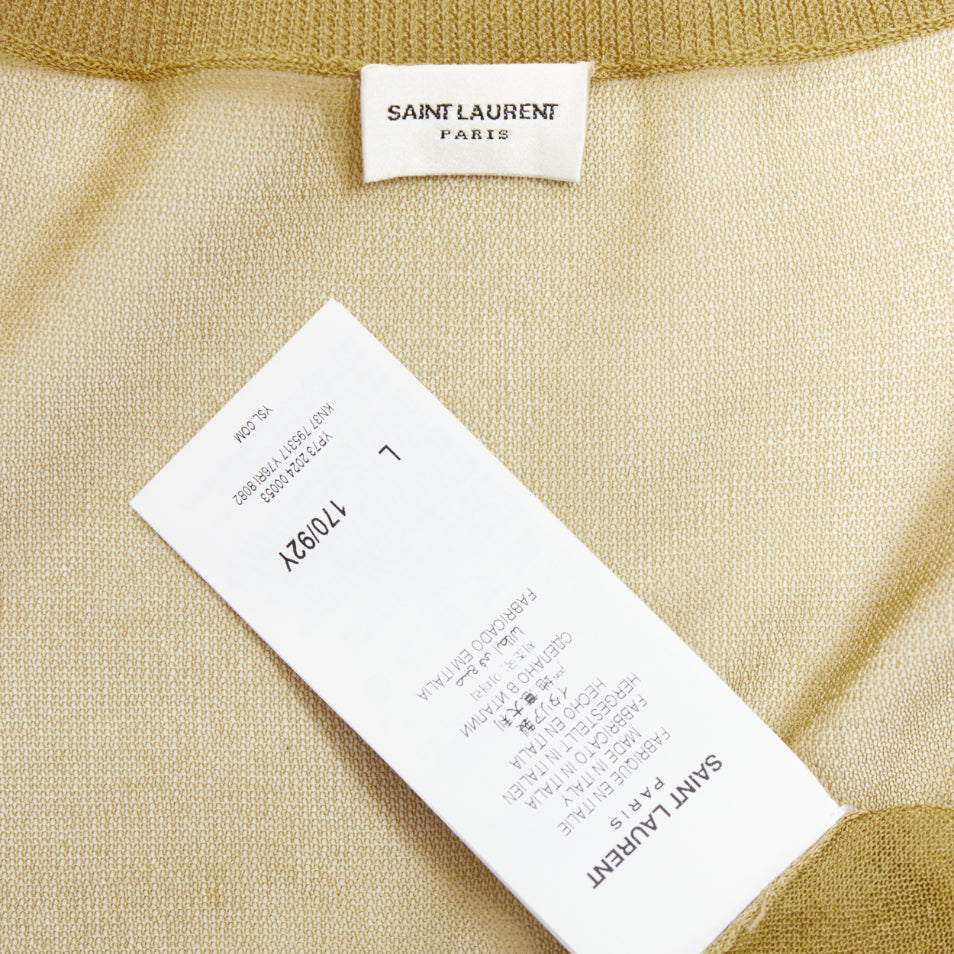 SAINT LAURENT 2024 100% silk  beige gold sheer crew neck cardigan top L