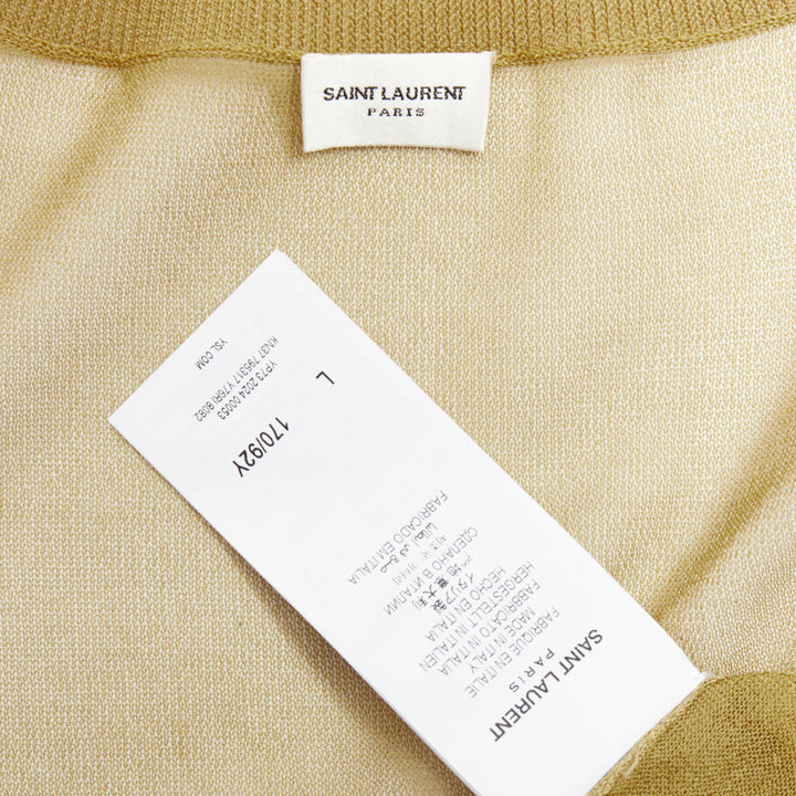 SAINT LAURENT 2024 100% silk  beige gold sheer crew neck cardigan top L