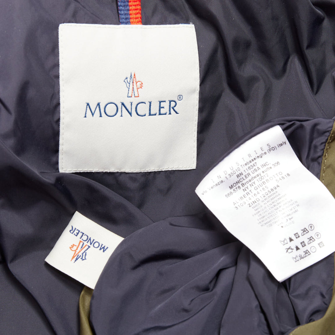 MONCLER Albert Giubbotto khaki green blue nylon layered hooded windbreaker Sz3 L