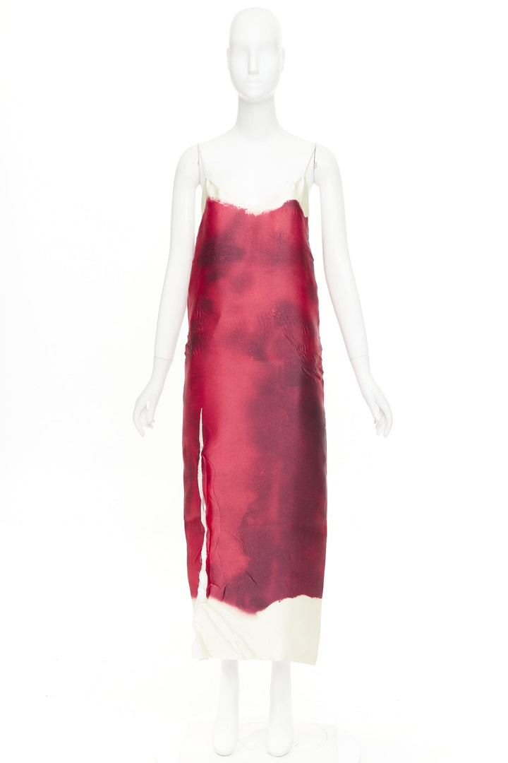 PRADA 2023 Runway red paint effect trompe l'oeil crease pressed dress IT38 XS