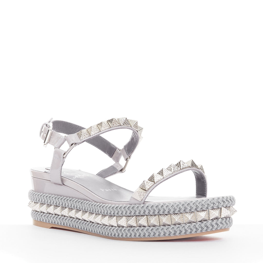 CHRISTIAN LOUBOUTIN Pyraclou 60 mauve patent spikes platform wedges EU38