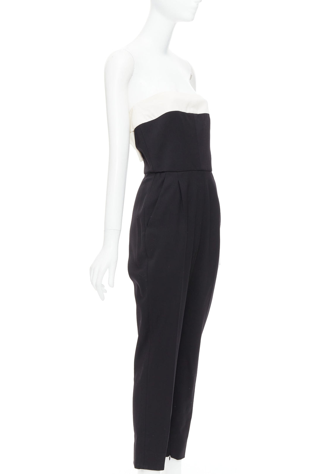 VALENTINO black cream wool blend bow black strapless jumpsuit IT40 S
