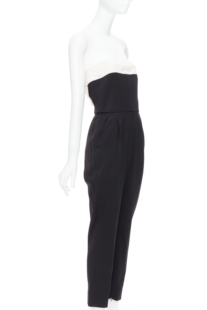 VALENTINO black cream wool blend bow black strapless jumpsuit IT40 S