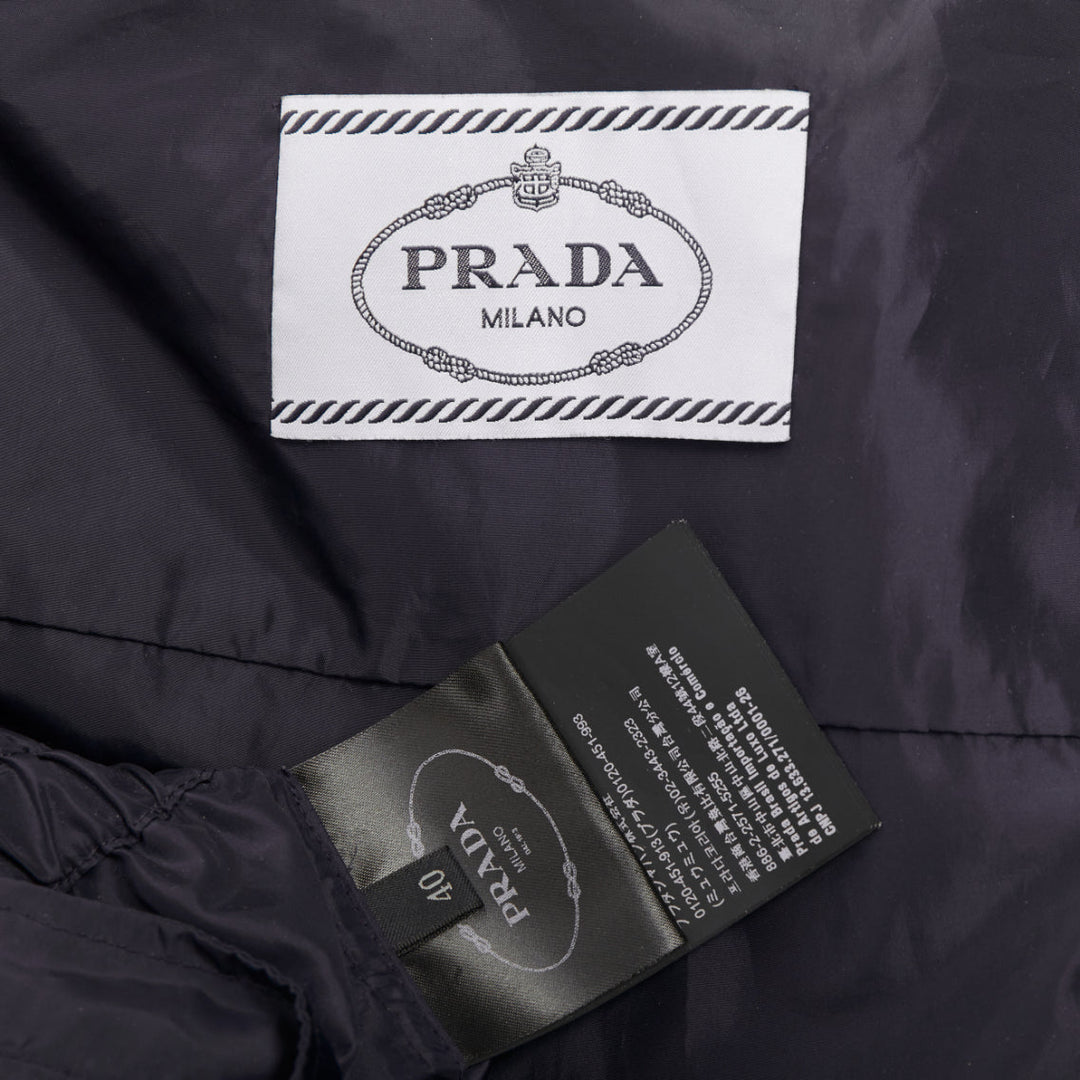 PRADA 2021 Re Nylon navy drawstring hooded zip up utility jacket IT40 S