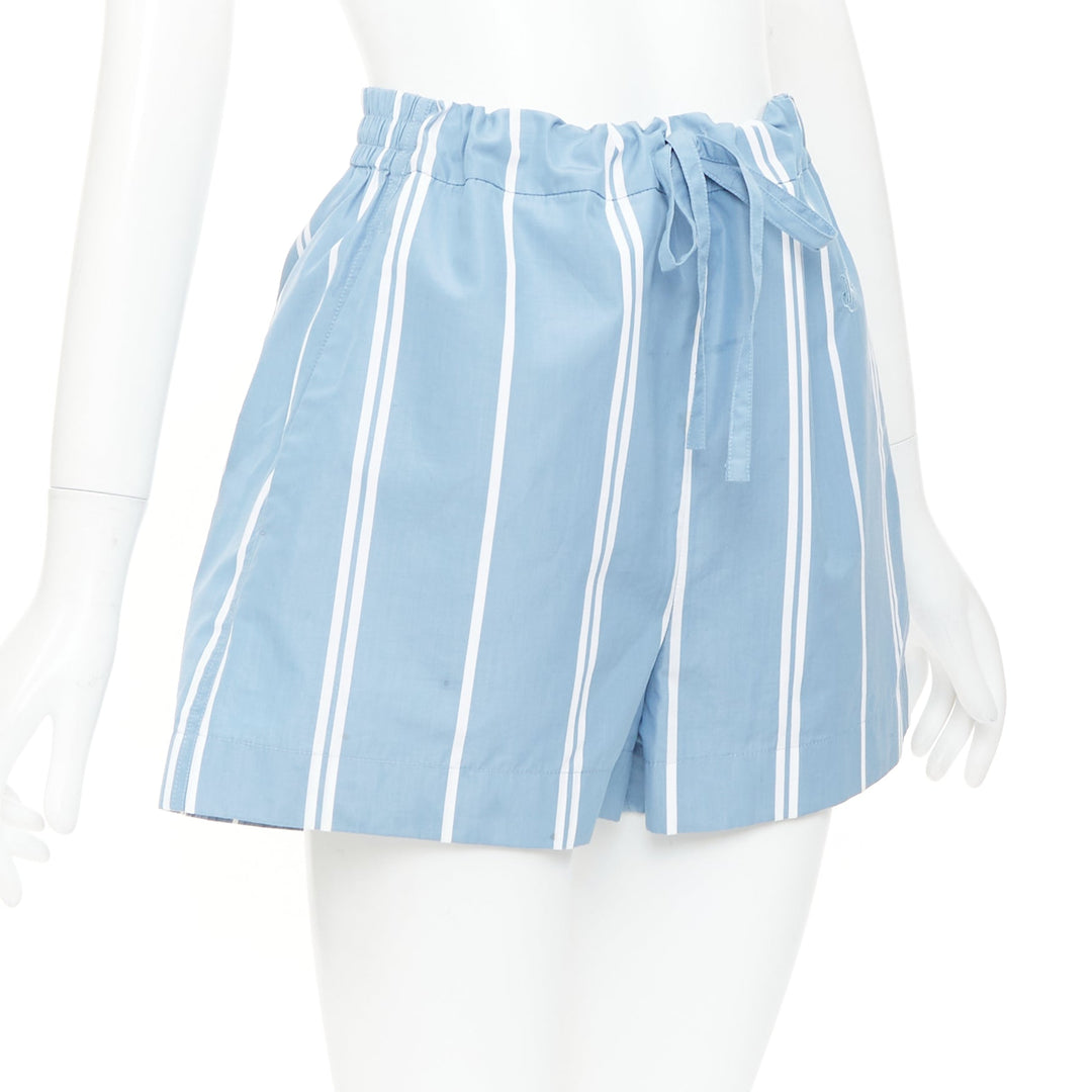 JIL SANDER blue white striped high waisted drawstring boxer shorts FR34 XS