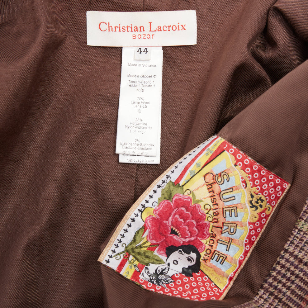 CHRISTIAN LACROIX patchwork plaid pinstripe tailored blazer jacket suit FR44 2XL