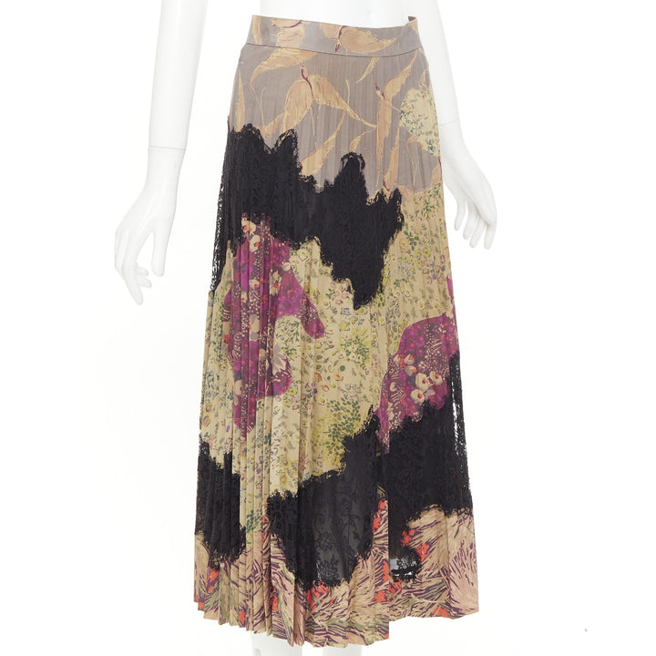 VALENTINO 2016 Runway Prairie sheepskin leather pleated lace midi skirt IT40 S