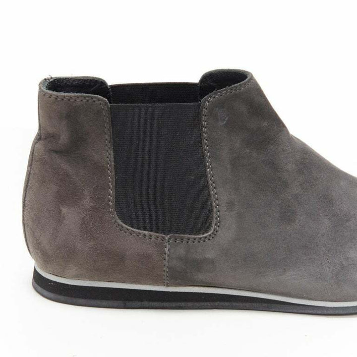 TOD'S No Code dark grey suede elastic gusset round toe flat ankle bootie EU37