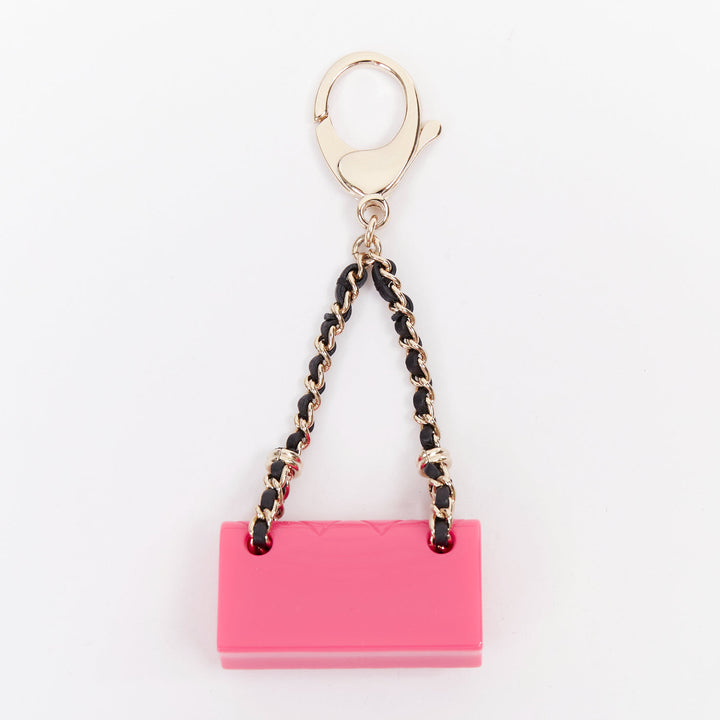CHANEL Icon hot pink mini flap bag gold CC logo chain lobster clasp charm