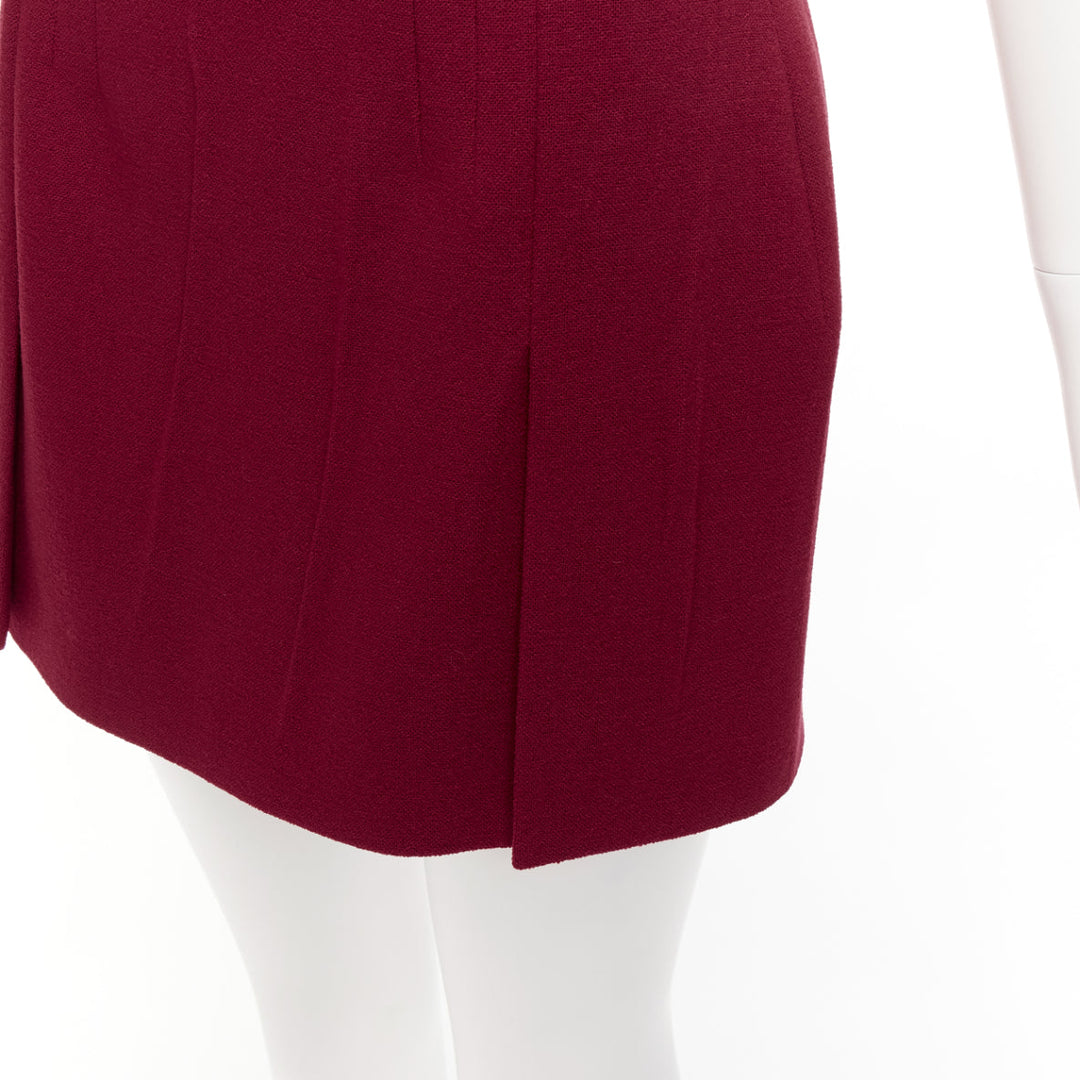 PRADA 2009 crimson red virgin wool blend crinkle effect crepe mini skirt IT42 M