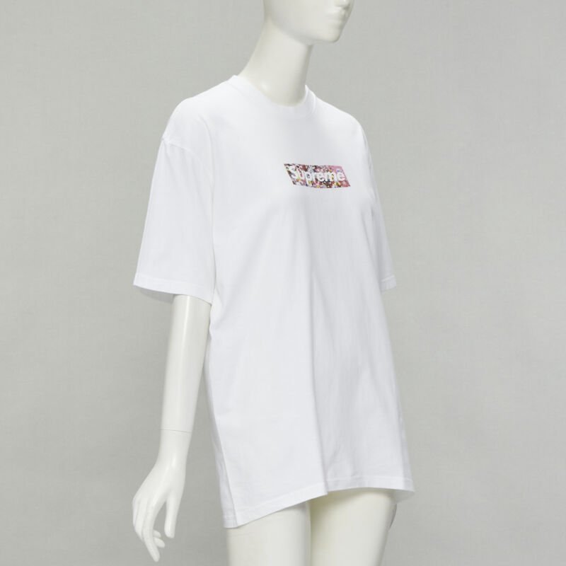 SUPREME Murakami Relief Fund floral box logo white cotton tshirt M